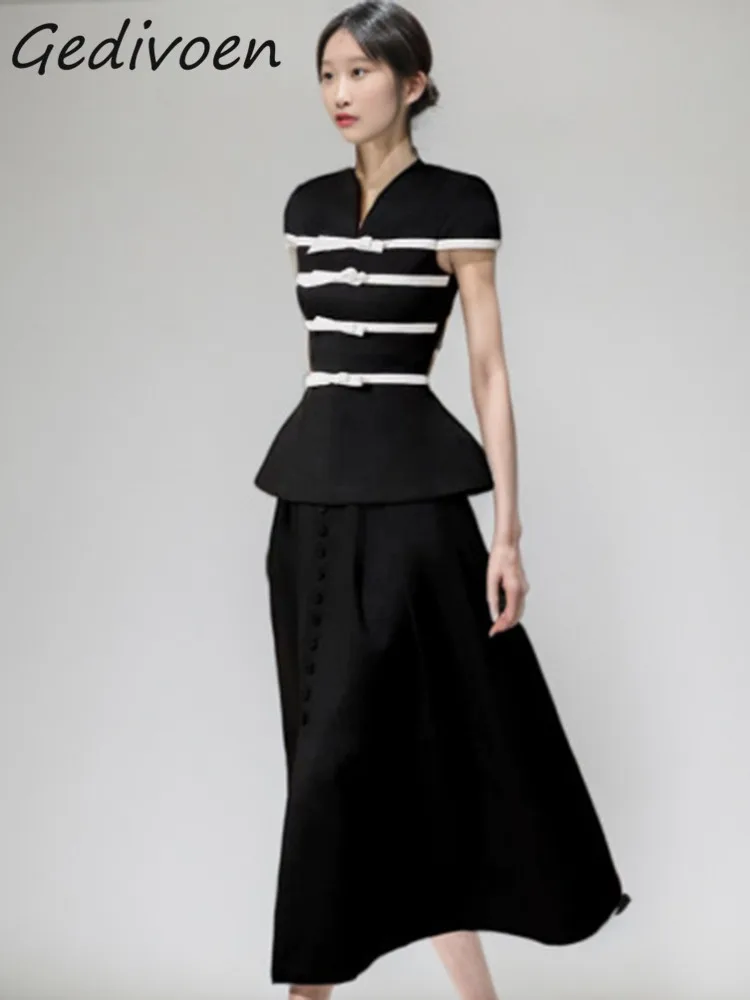 Gedivoen Autumn Fashion Designer Vintage Hit Color Skirt Sets Women's V Neck Short Sleeve Bow Slim Tops+Long Skirt 2 Pieces Sets
Gedivoen Autumn Fashion Designer Vintage Hit Color Skirt Sets Women's V Neck Short Sleeve Bow Slim Tops+Long Skirt 2 Pieces Sets