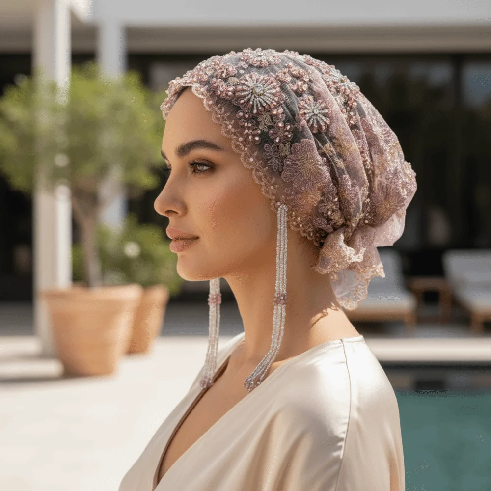 Shiny Beads Turban Hat Flower Embroidery Long Tassel Fishtail Cap Elastic Band Sheer Mesh Indian Headscarf Travel Vacation
Shiny Beads Turban Hat Flower Embroidery Long Tassel Fishtail Cap Elastic Band Sheer Mesh Indian Headscarf Travel Vacation