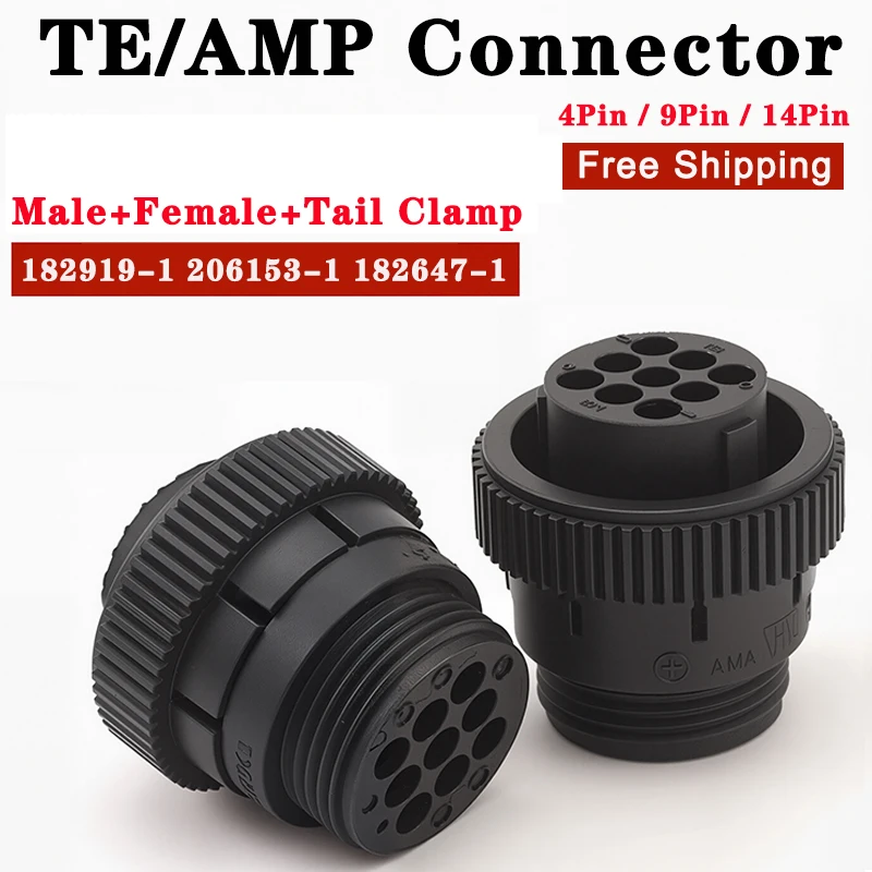 Aviation Plug Connector AMP Type, 4/9/14P Male Female Connector for SMEMA Car Auto Sensor with Pins 182919-1 206153-1 182647-1
Aviation Plug Connector AMP Type, 4/9/14P Male Female Connector for SMEMA Car Auto Sensor with Pins 182919-1 206153-1 182647-1