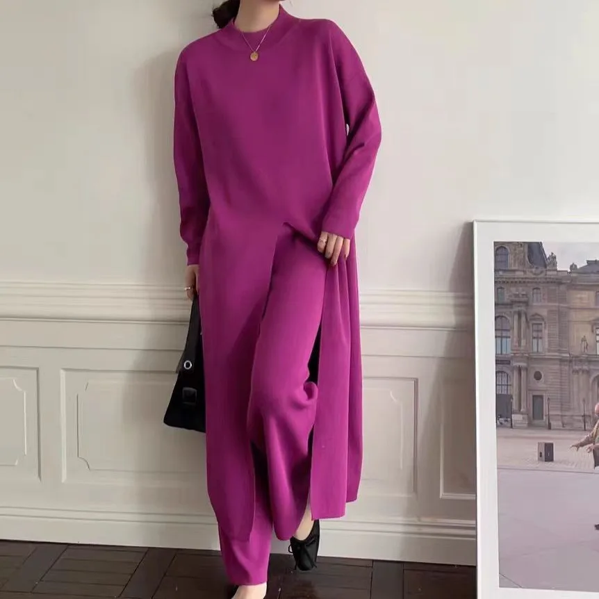 Pant Set Women Two Piece Sets Round Neck Full Sleeve Knit Tops Wide Leg Long Pants Elastic Waist Y2k Streetwear Autumn Winter
Pant Set Women Two Piece Sets Round Neck Full Sleeve Knit Tops Wide Leg Long Pants Elastic Waist Y2k Streetwear Autumn Winter