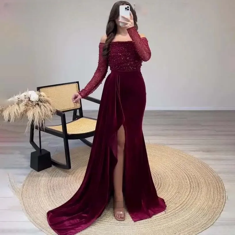Mina One-length Shoulder Luxurious Women's Evening Dresses for Special Occasions Customized Velvet Sequins Prom Dress Slit Party
Mina One-length Shoulder Luxurious Women's Evening Dresses for Special Occasions Customized Velvet Sequins Prom Dress Slit Party
