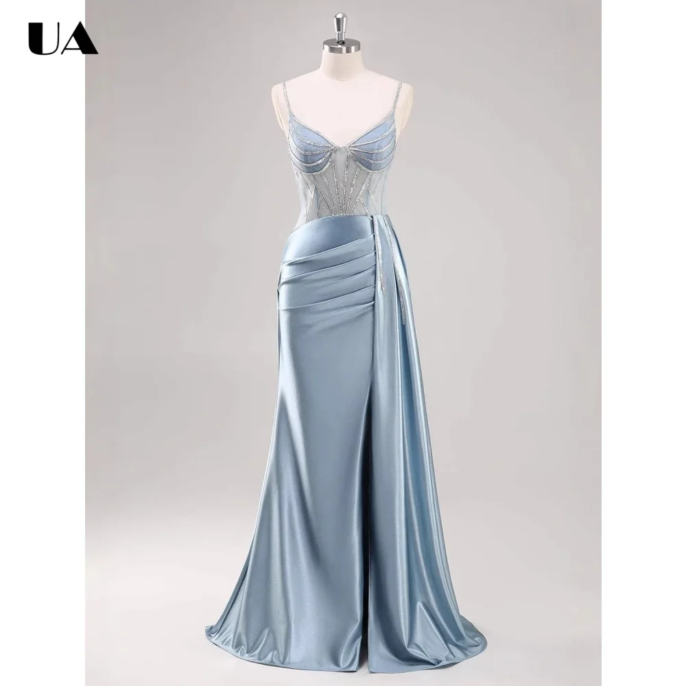 ULBYANRY Customized Satin Mermaid Draped Evening Dresses for Women, Exquisite Spaghetti Strap Party Dress, Trendy Slit Ball Gown
ULBYANRY Customized Satin Mermaid Draped Evening Dresses for Women, Exquisite Spaghetti Strap Party Dress, Trendy Slit Ball Gown