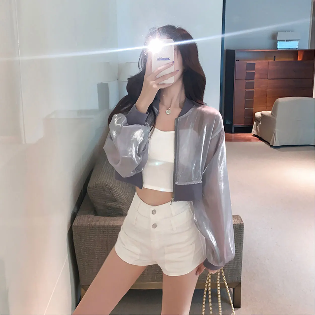 Summer Women's Light Thin Transparent Zipper Shiny Thread Short AC Shirt Sun Protection Outerwear Korean Style Bubble Sl...
Summer Women's Light Thin Transparent Zipper Shiny Thread Short AC Shirt Sun Protection Outerwear Korean Style Bubble Sl...