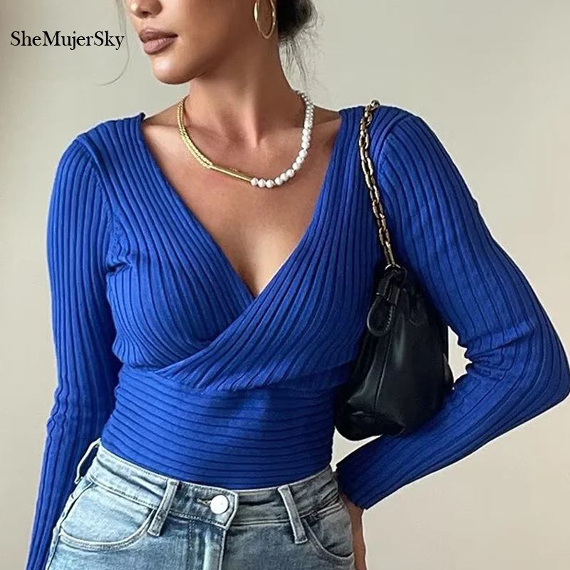 Autumn T Shirt for Women Tops Long Sleeve Knitted Sexy V Neck Slim Top Female Clothing
Autumn T Shirt for Women Tops Long Sleeve Knitted Sexy V Neck Slim Top Female Clothing