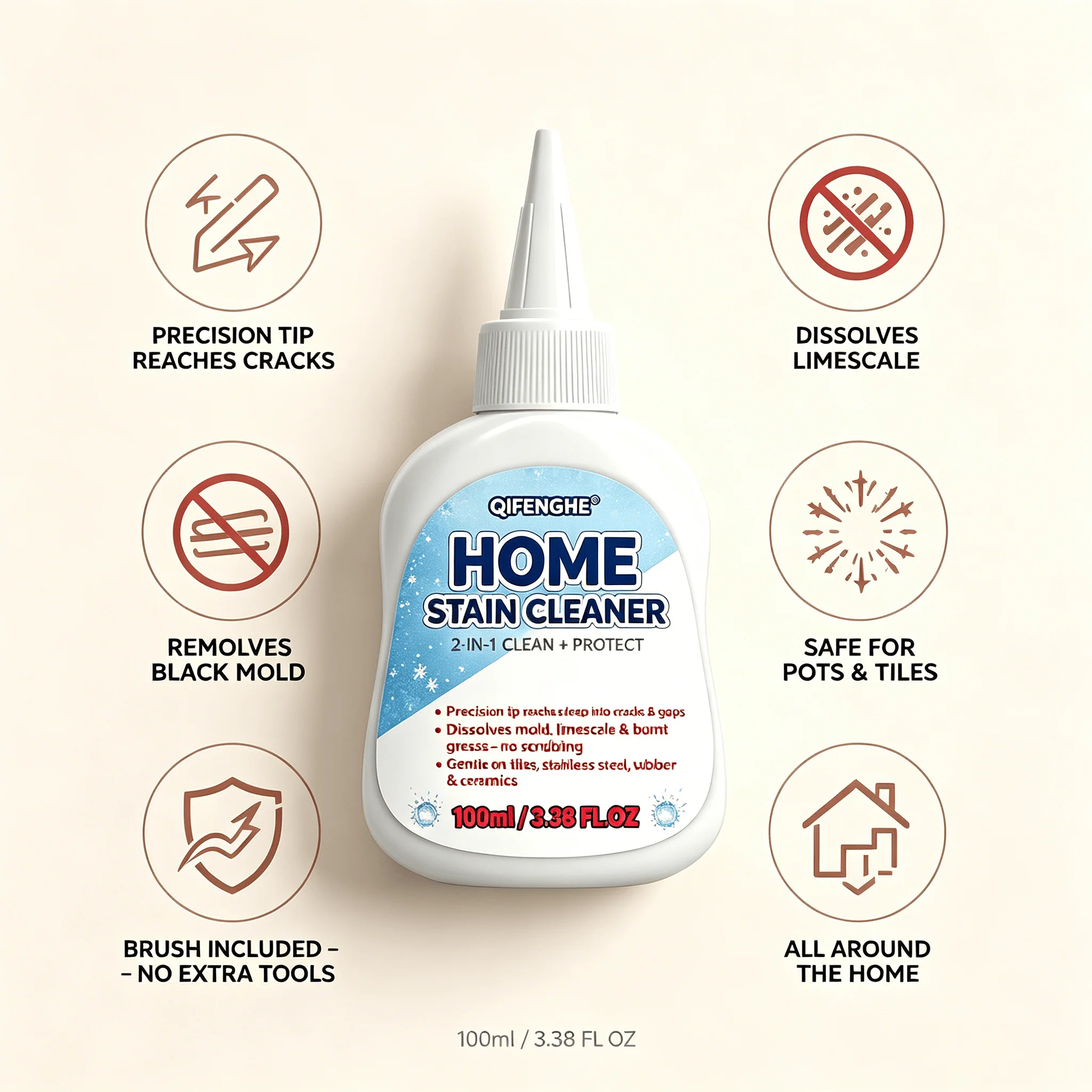LIMITED – Home Stain Cleaner – Deep Clean Grout Mold & Kitchen Grease – with Precision Tip & Brush – 100ml
LIMITED – Home Stain Cleaner – Deep Clean Grout Mold & Kitchen Grease – with Precision Tip & Brush – 100ml