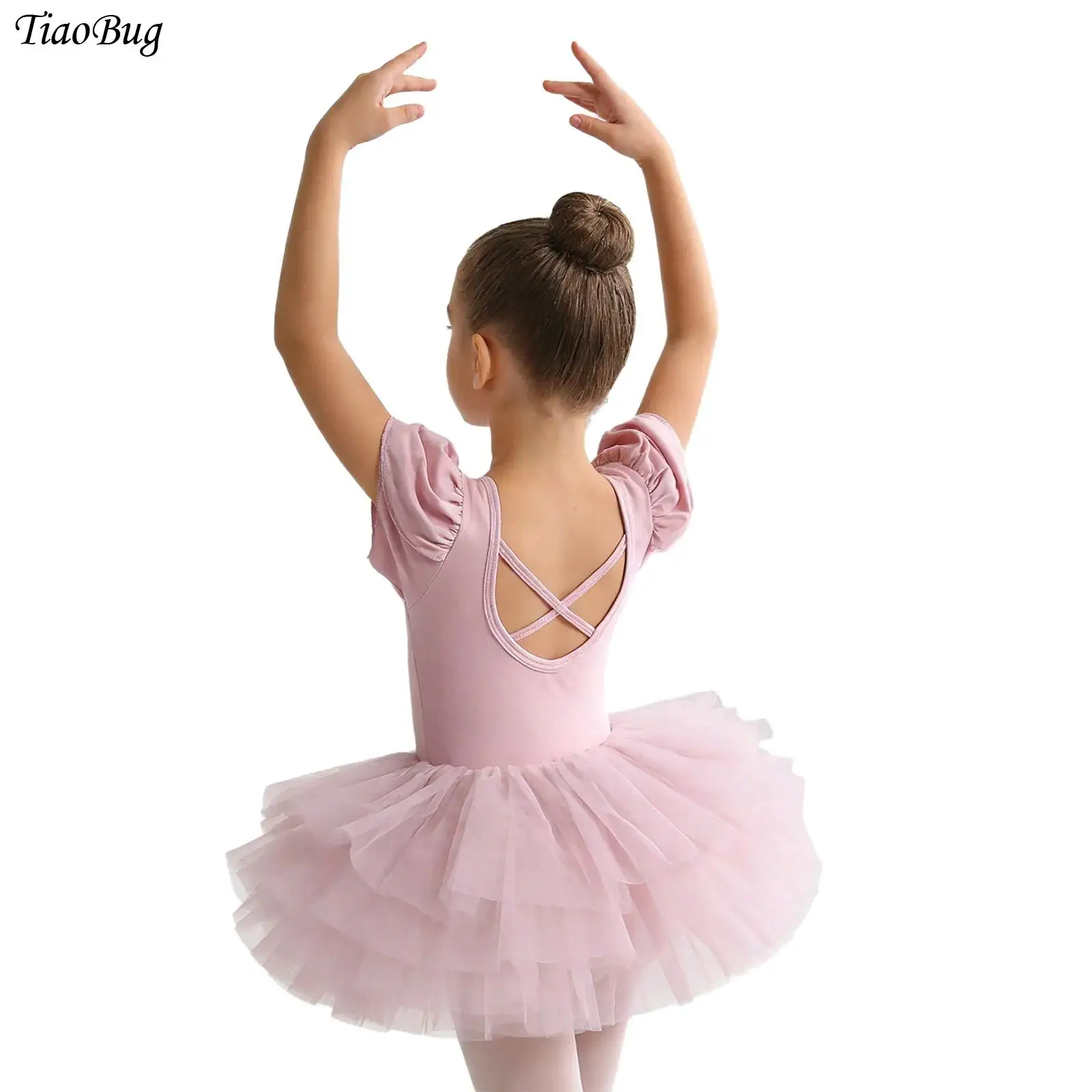 Kids Girls Ballet jazz Dance Wear Short Sleeve Cross Back Layered Tulle Dress With Shiny Rhinestones for Stage Show Training Use
Kids Girls Ballet jazz Dance Wear Short Sleeve Cross Back Layered Tulle Dress With Shiny Rhinestones for Stage Show Training Use