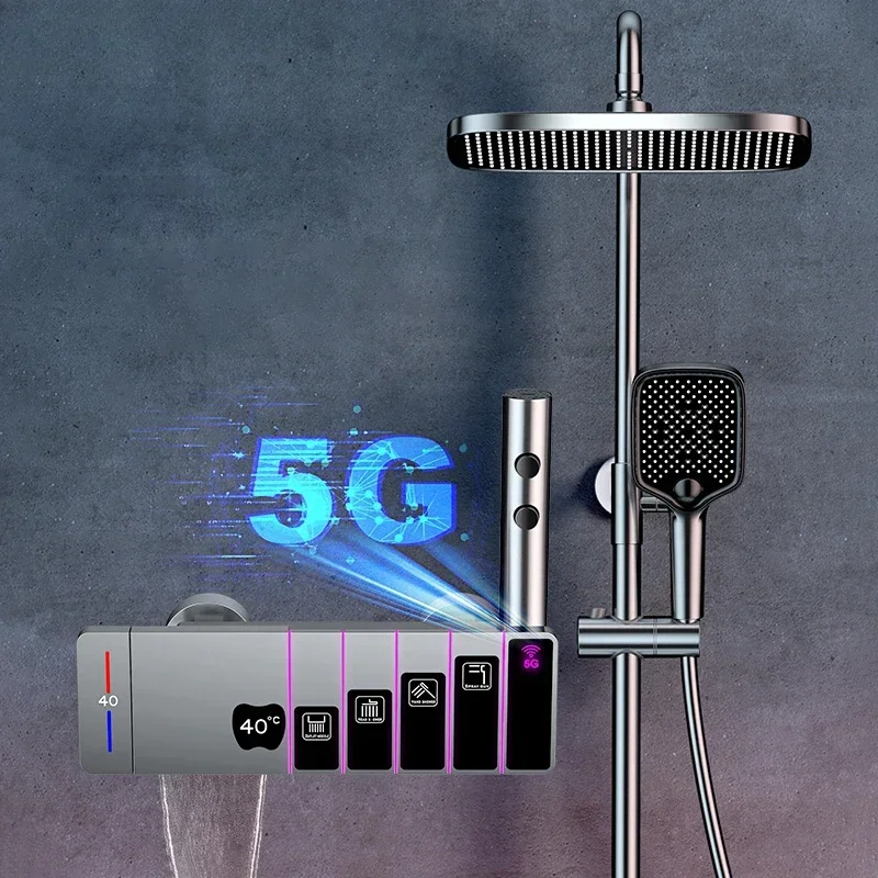 LED Digital Bath Shower Faucet Bathroom Hot Cold Thermostatic Mixer Shower System Wall Mount Rainfall Tap Luxury Rain Faucet Set
LED Digital Bath Shower Faucet Bathroom Hot Cold Thermostatic Mixer Shower System Wall Mount Rainfall Tap Luxury Rain Faucet Set