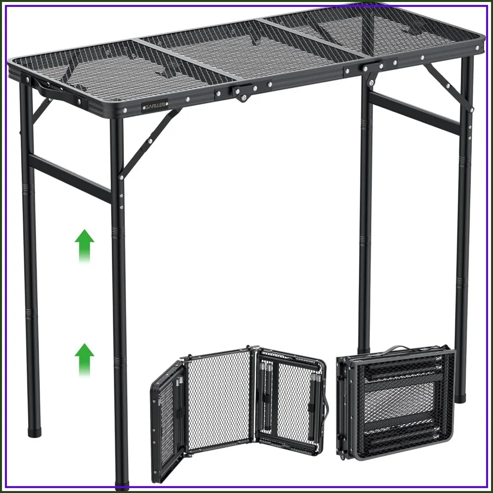 3-Height Adjustable Lightweight Folding Grill Table with Heat-Resistant Aluminum Top for BBQ, Camping, Picnic, 35.4" x 15.7"
3-Height Adjustable Lightweight Folding Grill Table with Heat-Resistant Aluminum Top for BBQ, Camping, Picnic, 35.4" x 15.7"