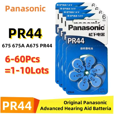 Hot 6-60Pcs Panasonic Mini Hearing Aids Battery 675 675A A675 PR44 High Performance Batteries for Hearing Aids Listen Device
Hot 6-60Pcs Panasonic Mini Hearing Aids Battery 675 675A A675 PR44 High Performance Batteries for Hearing Aids Listen Device