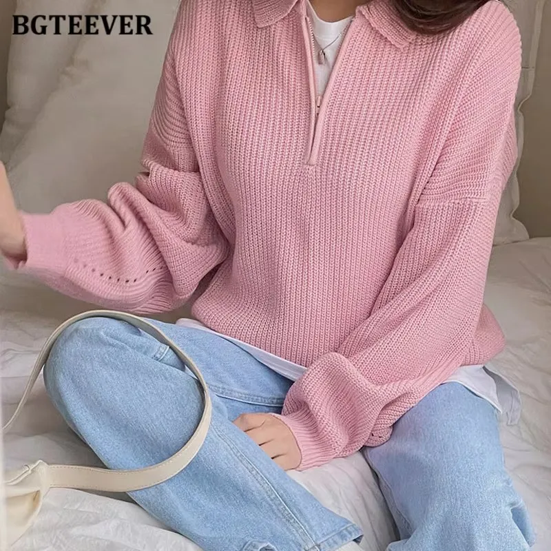 BGTEEVER Autumn Winter Thicken Zippers Women Pullovers Sweaters Casual Lapel Full Sleeve Loose Female Knitted Jumpers
BGTEEVER Autumn Winter Thicken Zippers Women Pullovers Sweaters Casual Lapel Full Sleeve Loose Female Knitted Jumpers