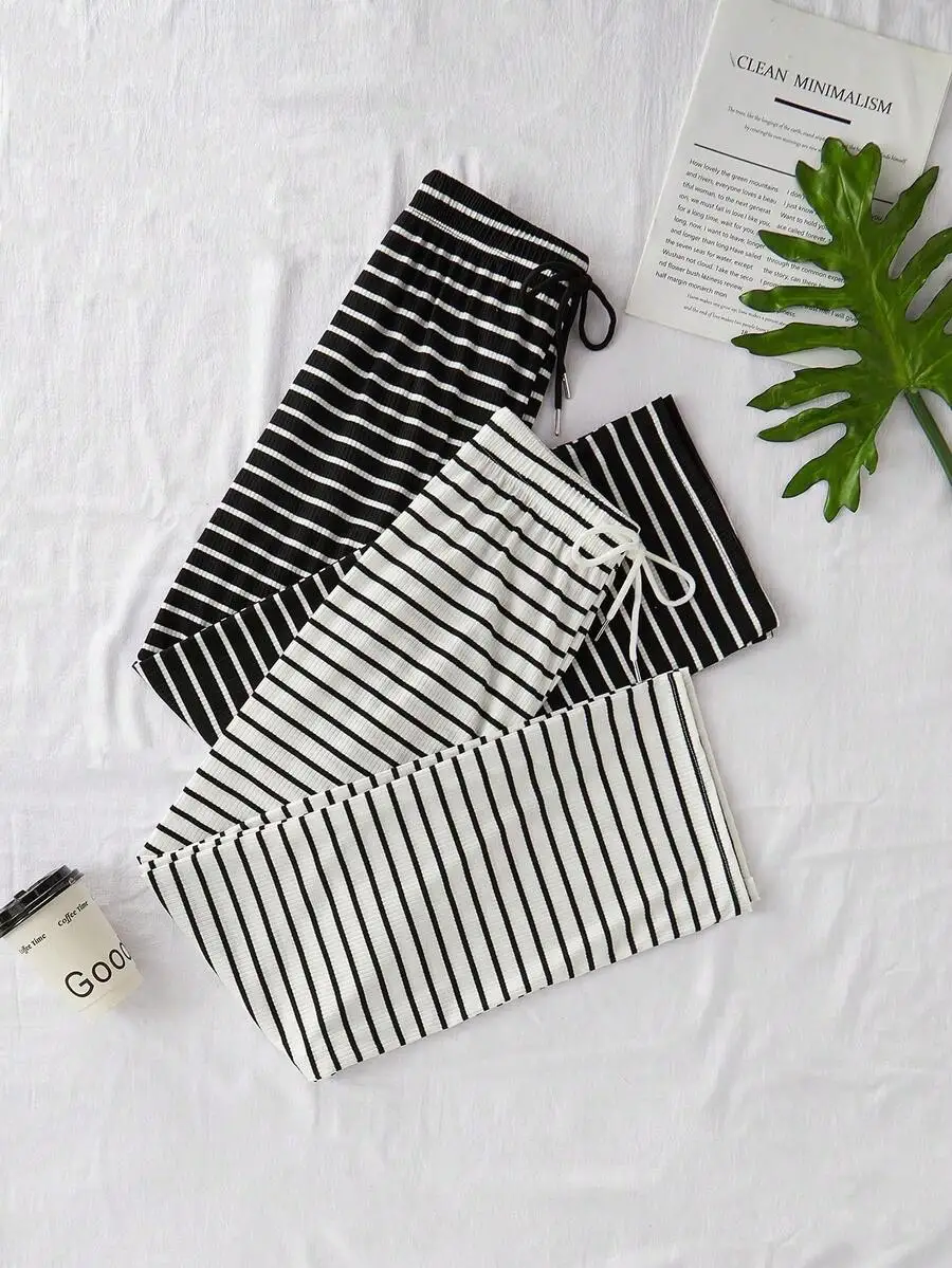 Two-Pack Black And White Striped Casual Womens Straight Leg Pants Homewear
Two-Pack Black And White Striped Casual Womens Straight Leg Pants Homewear