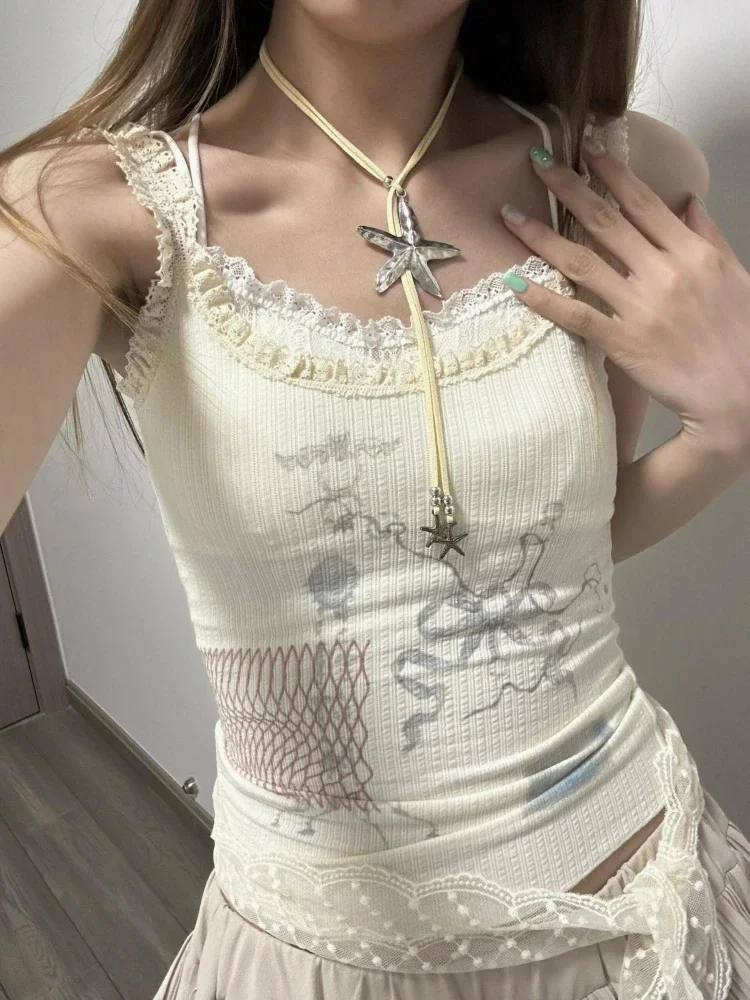 Harajuku Casual Crop Tops Women Summer Korean Lace Patchwork Camisole Y2k Aesthetic Grunge Bow Printing Fairy Sleeveless Tanks
Harajuku Casual Crop Tops Women Summer Korean Lace Patchwork Camisole Y2k Aesthetic Grunge Bow Printing Fairy Sleeveless Tanks