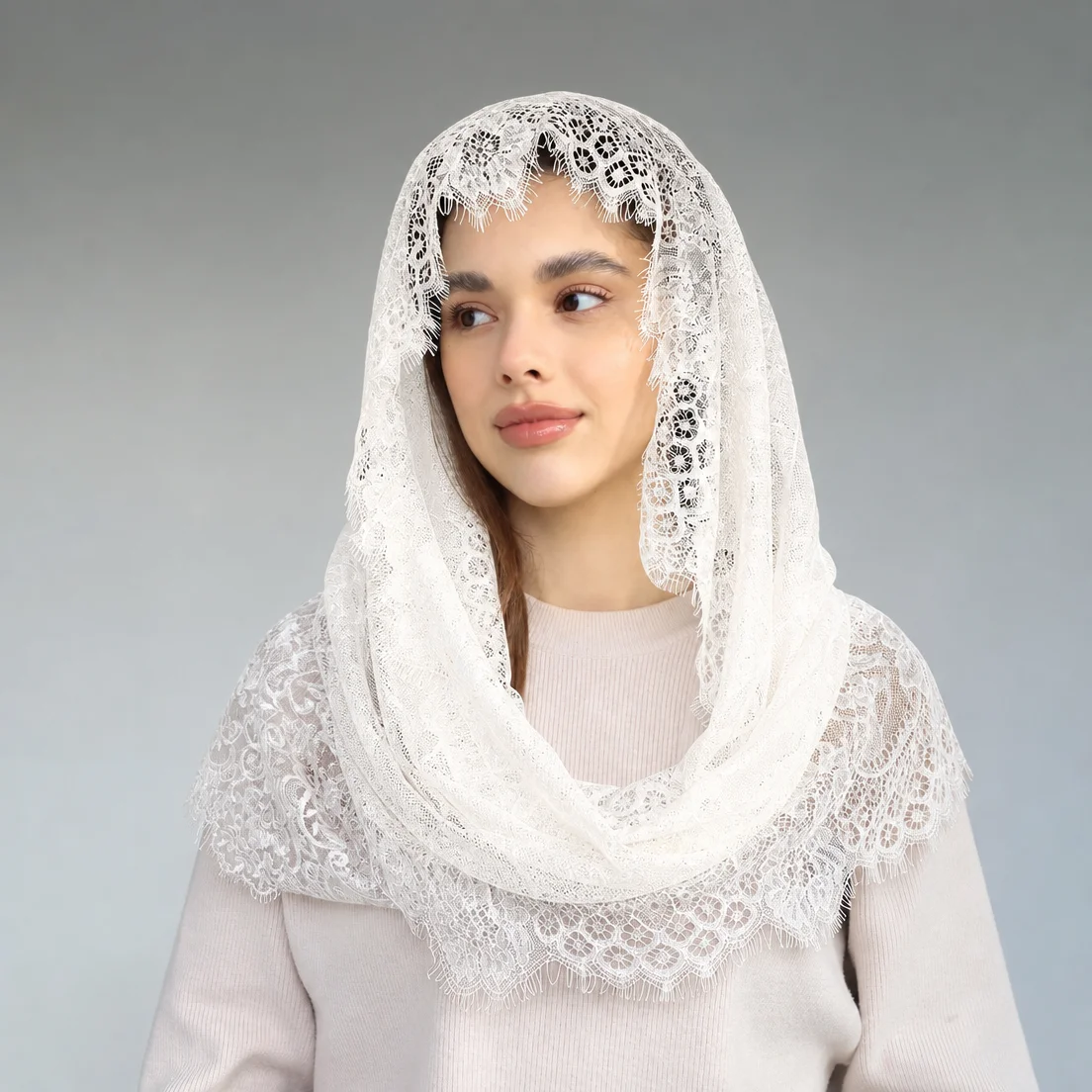 Embroider Lace Scarf Church Shawl Women Solid Color Wedding Temperament Veil Scarf Round head yarn lace Bridal headwear 80*60cm
Embroider Lace Scarf Church Shawl Women Solid Color Wedding Temperament Veil Scarf Round head yarn lace Bridal headwear 80*60cm