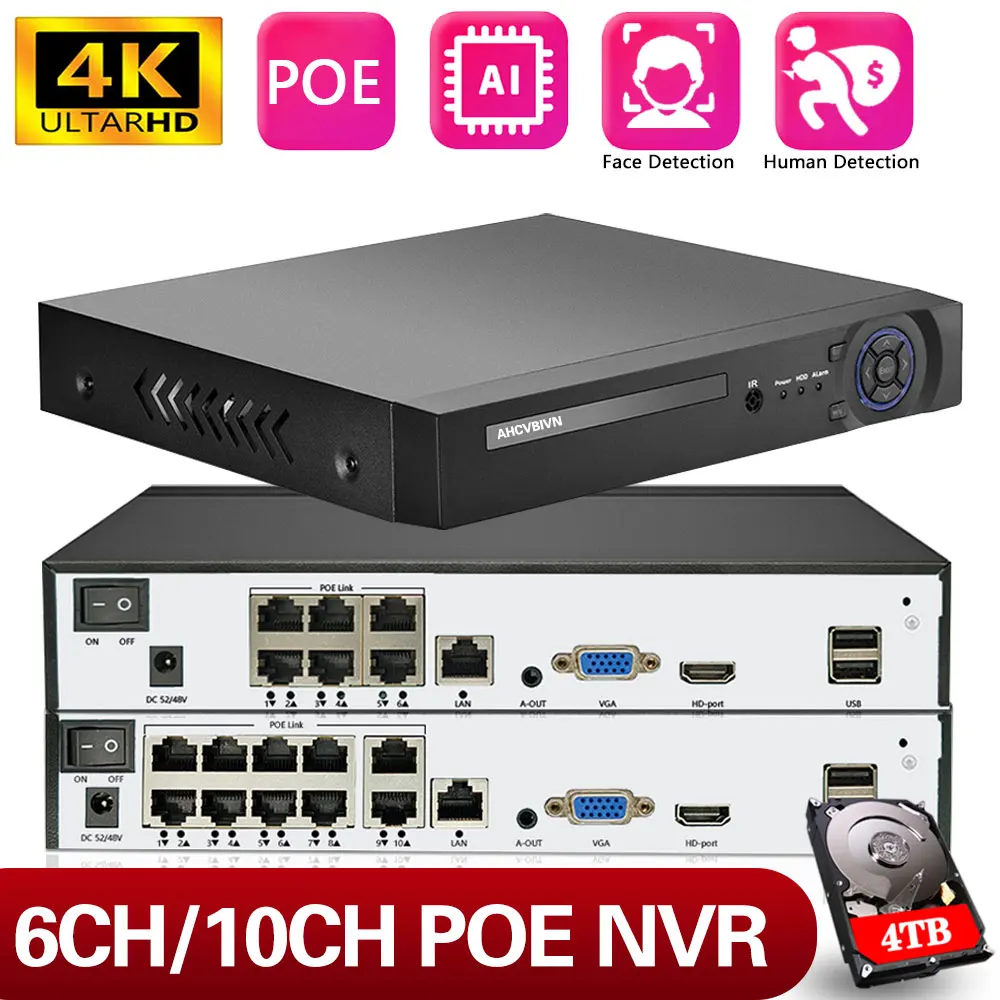 10CH 4K POE NVR Xmeye Face Detection Video Recorder 4CH 6CH 8CH For Poe Cameras Video Surveillance System Security Protection
10CH 4K POE NVR Xmeye Face Detection Video Recorder 4CH 6CH 8CH For Poe Cameras Video Surveillance System Security Protection