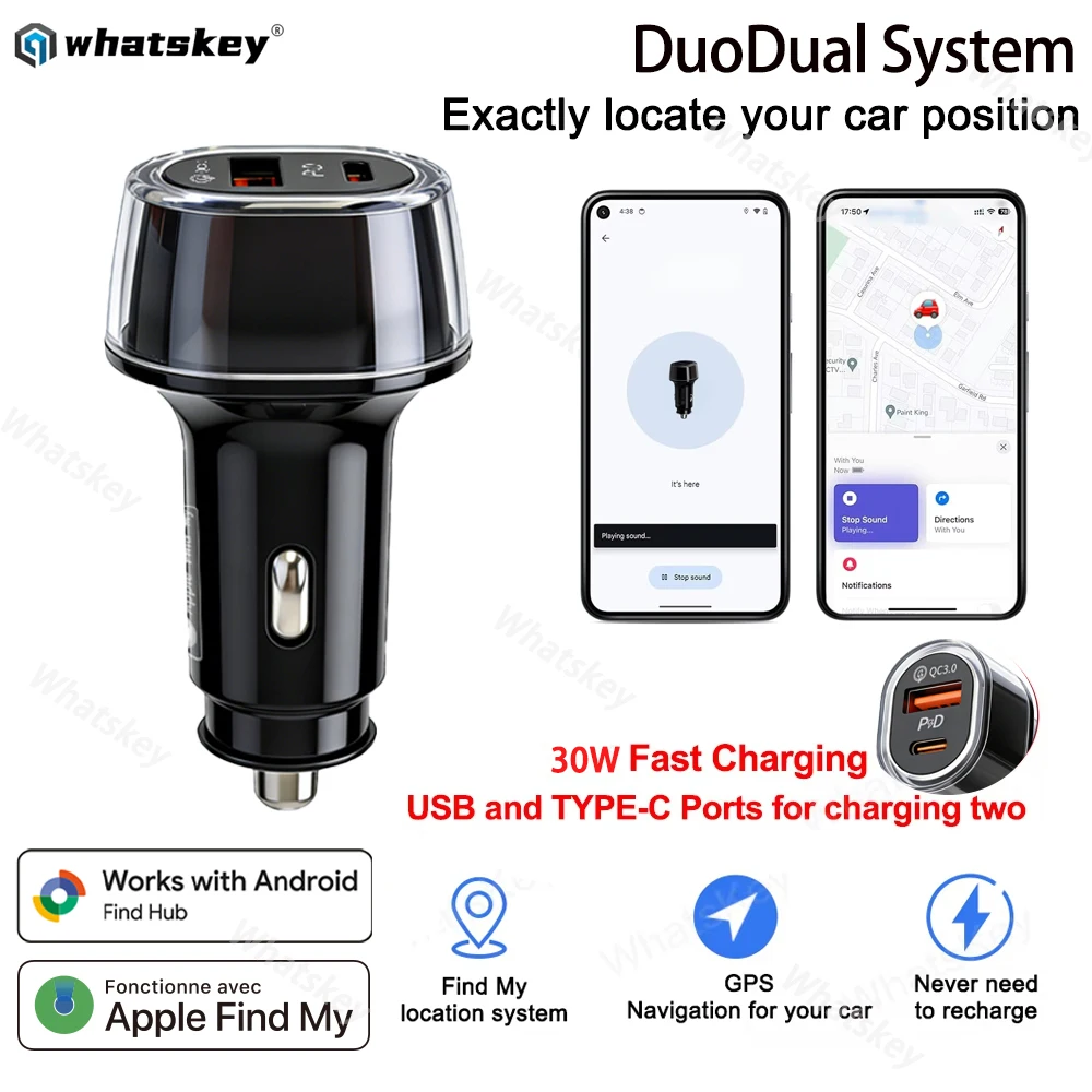 Автомобильное зарядное устройство для телефона 30W USB с быстрой зарядкой Type-C QC3.0, совместимое с iPhone или GPS-трекером Google, официальное приложение Apple Find My
Автомобильное зарядное устройство для телефона 30W USB с быстрой зарядкой Type-C QC3.0, совместимое с iPhone или GPS-трекером Google, официальное приложение Apple Find My