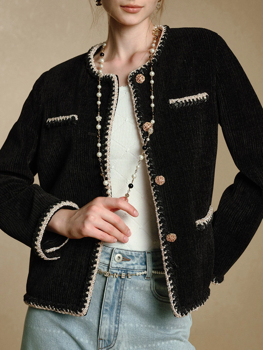 Bla Corduroy ort Jaet for Women Pearl Decorated Metal Button Front Straight Fit Sle Spring 2026 New Arrival
Bla Corduroy ort Jaet for Women Pearl Decorated Metal Button Front Straight Fit Sle Spring 2026 New Arrival