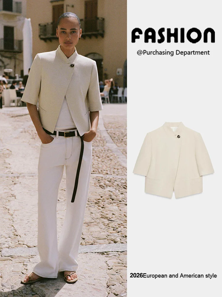 Fashionable Mixed-Fiber Short-Sleeve Stand-Collar Women's Suit Jacket New Arrival Summer 2026 Elegant Versatile Ladies' Outer...
Fashionable Mixed-Fiber Short-Sleeve Stand-Collar Women's Suit Jacket New Arrival Summer 2026 Elegant Versatile Ladies' Outer...