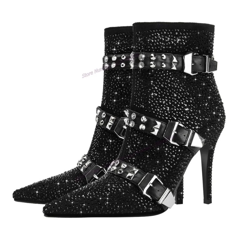 Black Crystal Decor Ankle Boots Strappy Decor Pointed Toe Shoes for Women Thin High Heels Fashion Shoes 2023 Zapatos Para Mujere
Black Crystal Decor Ankle Boots Strappy Decor Pointed Toe Shoes for Women Thin High Heels Fashion Shoes 2023 Zapatos Para Mujere