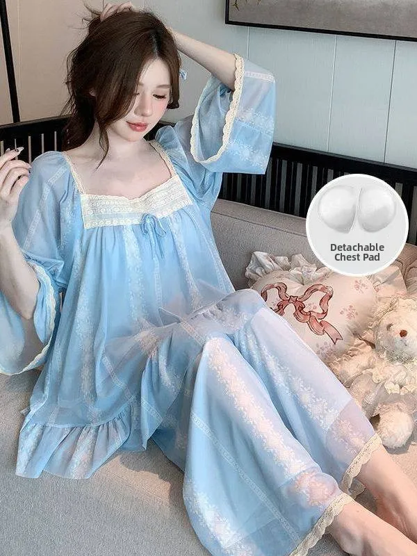 plus Size Sleepwear Set Princess Style Lace Trim Casual Home Clothes Women's Spring Summer Long Sleeve T-Shirt Pants Ensemble
plus Size Sleepwear Set Princess Style Lace Trim Casual Home Clothes Women's Spring Summer Long Sleeve T-Shirt Pants Ensemble