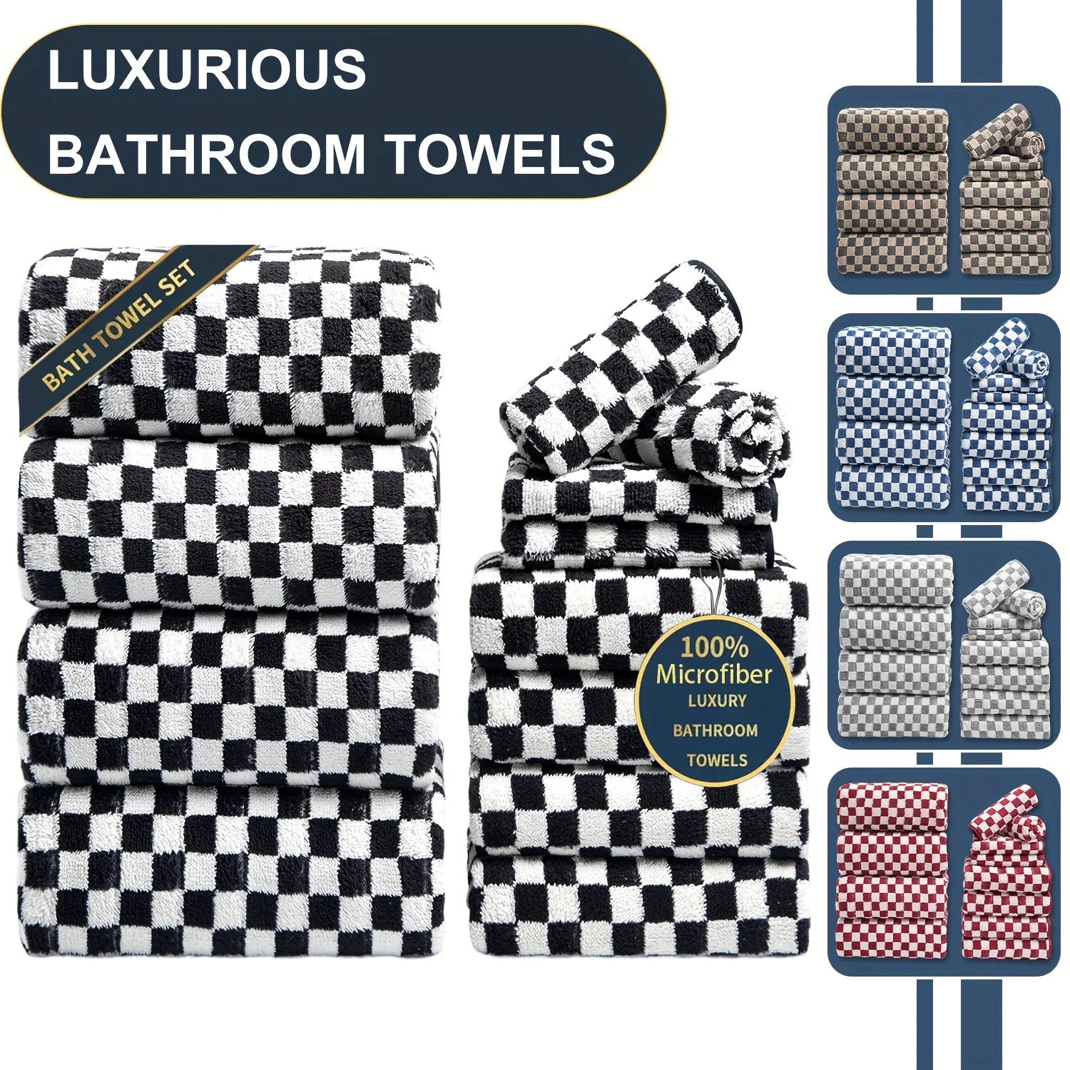 12pcs Bath Towels Set, 4 Bath Towels, 4 Hand Towels And 4 Washcloths, Plaid Bathroom Towel Set, Ultra Soft Highly Absorbent Quick Dry Shower Towel Set, Multi-Purpose Home Bath Towel Set for Bathroom Hotel Spa, Gym, Dorm
12pcs Bath Towels Set, 4 Bath Towels, 4 Hand Towels And 4 Washcloths, Plaid Bathroom Towel Set, Ultra Soft Highly Absorbent Quick Dry Shower Towel Set, Multi-Purpose Home Bath Towel Set for Bathroom Hotel Spa, Gym, Dorm