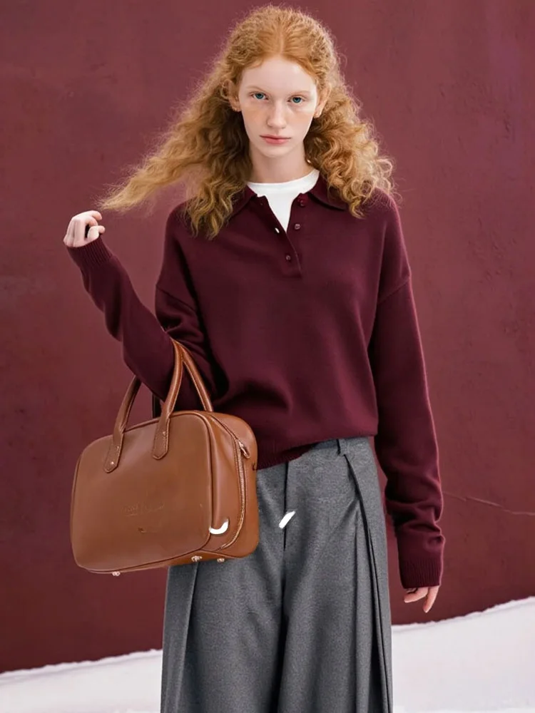 ZhuoZhi Lazy Red Turn-down Collar Knitted Sweater Loose Fit Comfortable French Sle Long Sve Women's Casual Top
ZhuoZhi Lazy Red Turn-down Collar Knitted Sweater Loose Fit Comfortable French Sle Long Sve Women's Casual Top
