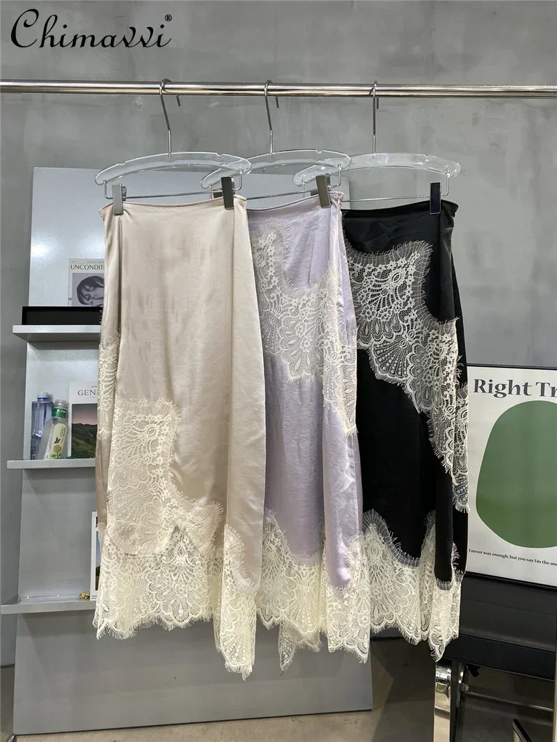 High-End Retro Satin Lace Stitching Skirt Women's 2024 Summer High Waist Slimming Court Style Temperament Mid-Length Skirt
High-End Retro Satin Lace Stitching Skirt Women's 2024 Summer High Waist Slimming Court Style Temperament Mid-Length Skirt