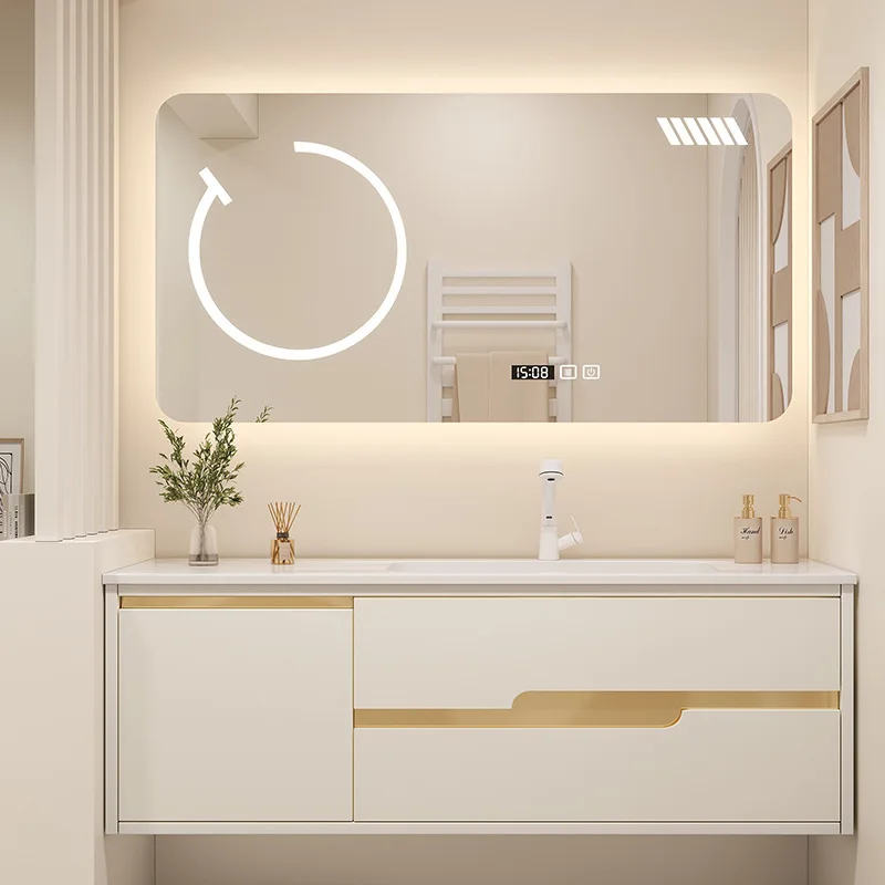 Modern simple intelligent oak bathroom cabinet Nordic light luxury solid wood bathroom cabinet rock slab washstand floor cabinet
Modern simple intelligent oak bathroom cabinet Nordic light luxury solid wood bathroom cabinet rock slab washstand floor cabinet