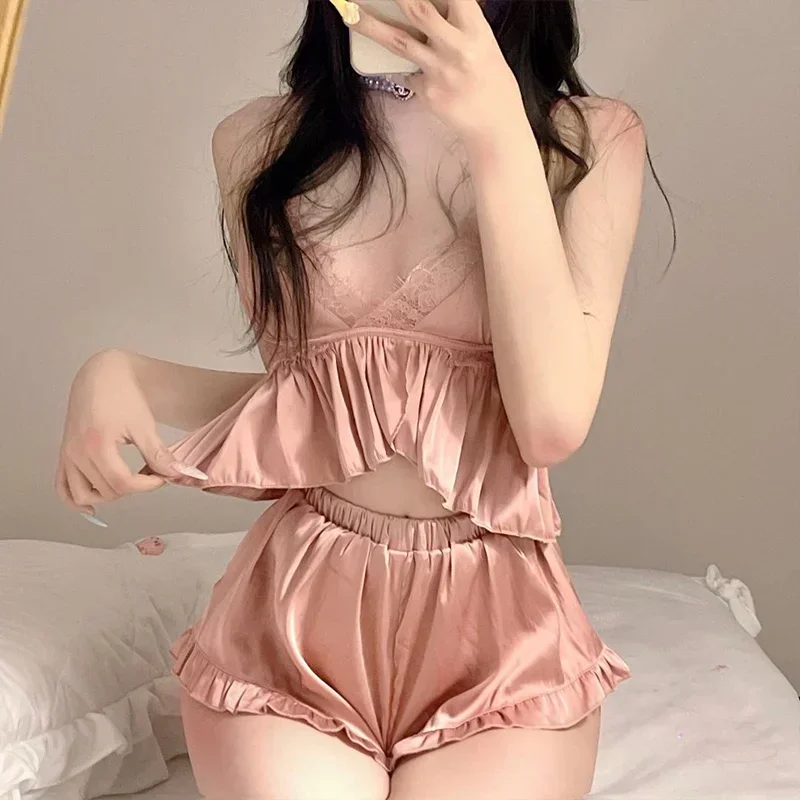 Coslan summer pajamas set for women sleepwear nightwear sexy lingerie two piece underwear set lace ruffled satin silk tops and
Coslan summer pajamas set for women sleepwear nightwear sexy lingerie two piece underwear set lace ruffled satin silk tops and