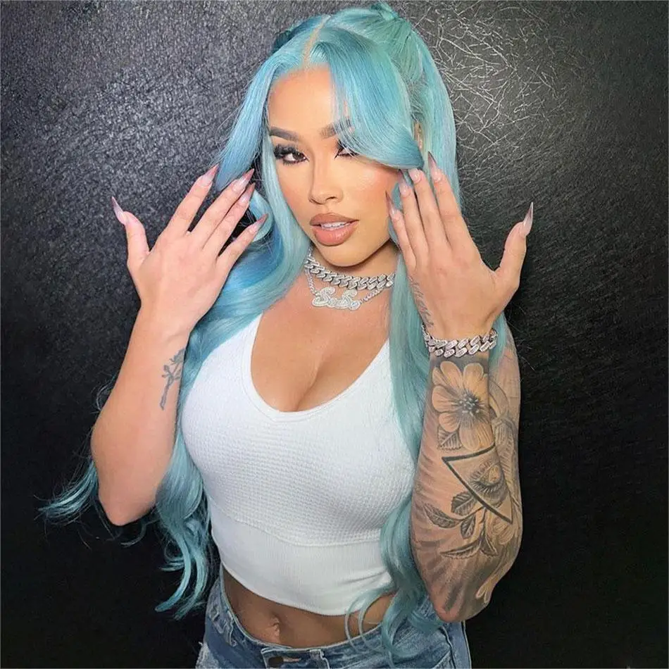 Brazilian Colored Human Hair Wig High Quality Transparent HD Lace Frontal Wigs 13x4 Light Blue Body Wave For Women Pre Plucked
Brazilian Colored Human Hair Wig High Quality Transparent HD Lace Frontal Wigs 13x4 Light Blue Body Wave For Women Pre Plucked