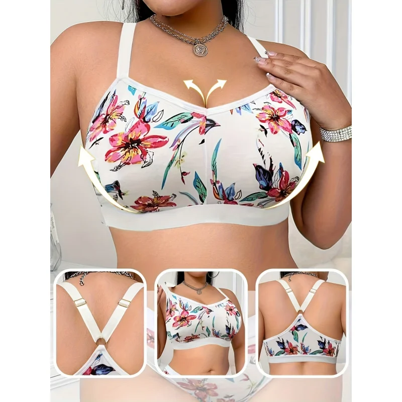 Floral Print Plus Size Women'S Bra, Wireless Casual Comfortable Underwear with Back Smoothing Thin Style
Floral Print Plus Size Women'S Bra, Wireless Casual Comfortable Underwear with Back Smoothing Thin Style