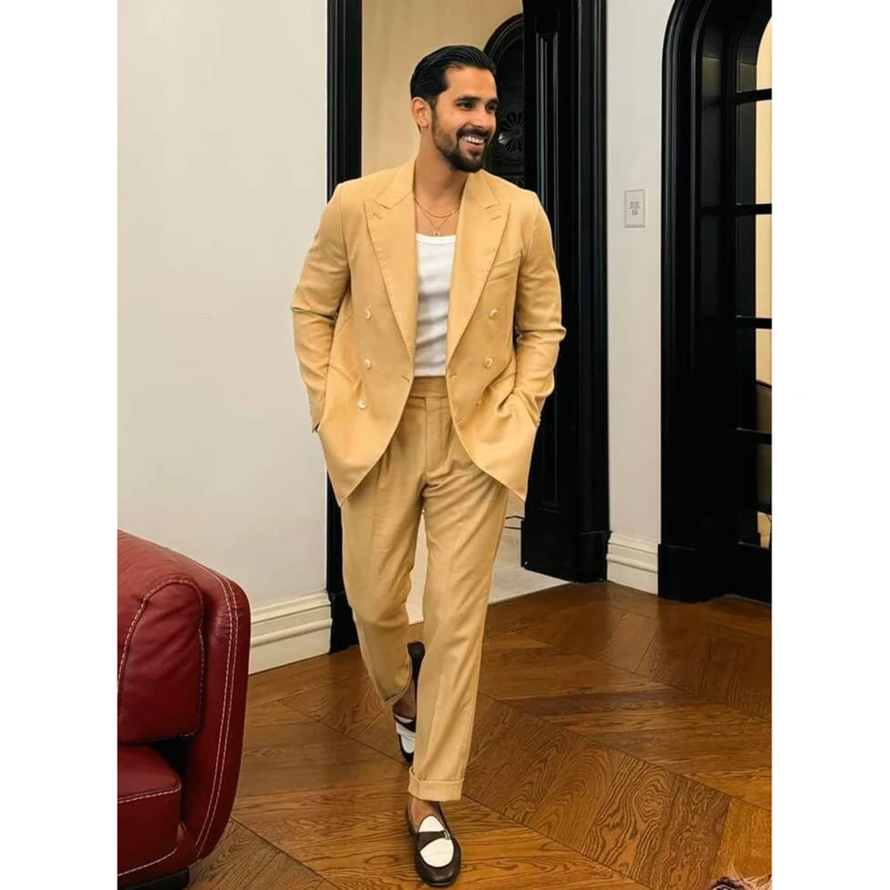 Summer Yellow Double Breasted Men Suit Two Pieces Fashion Hot Sell Male Set Daily Business Jacket &Black Pants
Summer Yellow Double Breasted Men Suit Two Pieces Fashion Hot Sell Male Set Daily Business Jacket &Black Pants
