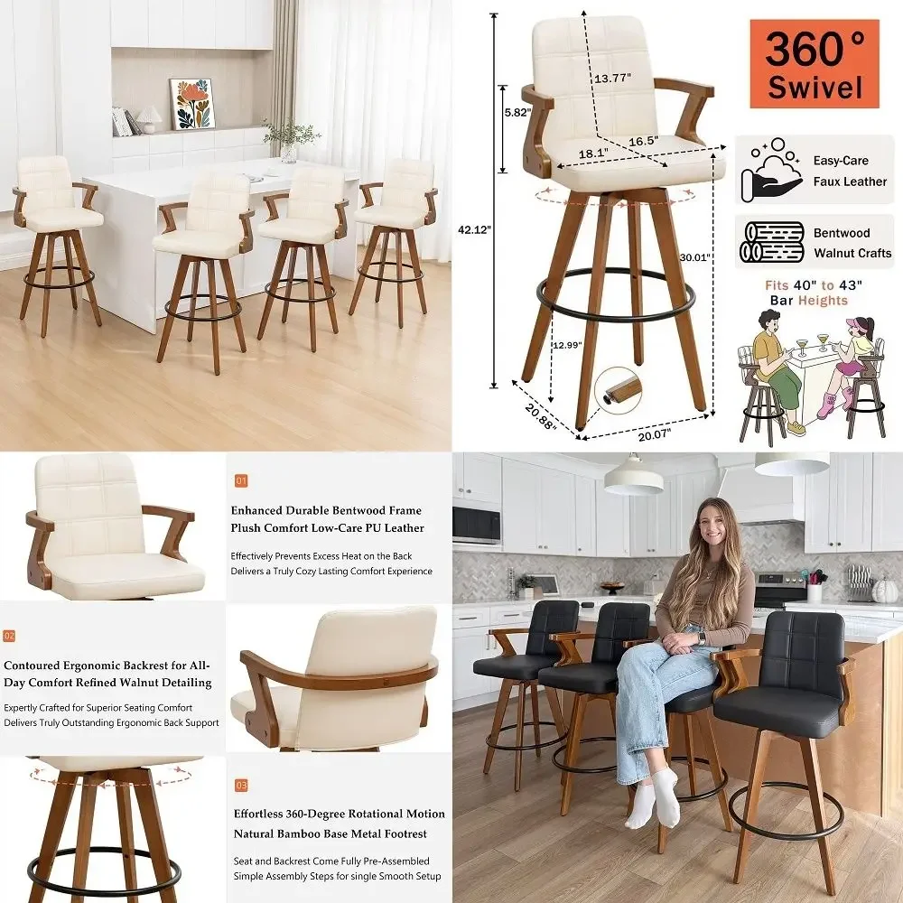 Bar Stools Set of 4 30 inch Mid Century Bar Stools with Curved Back and Arms, Walnut Craftsmanship, Faux Leather Seat, Kitchen
Bar Stools Set of 4 30 inch Mid Century Bar Stools with Curved Back and Arms, Walnut Craftsmanship, Faux Leather Seat, Kitchen