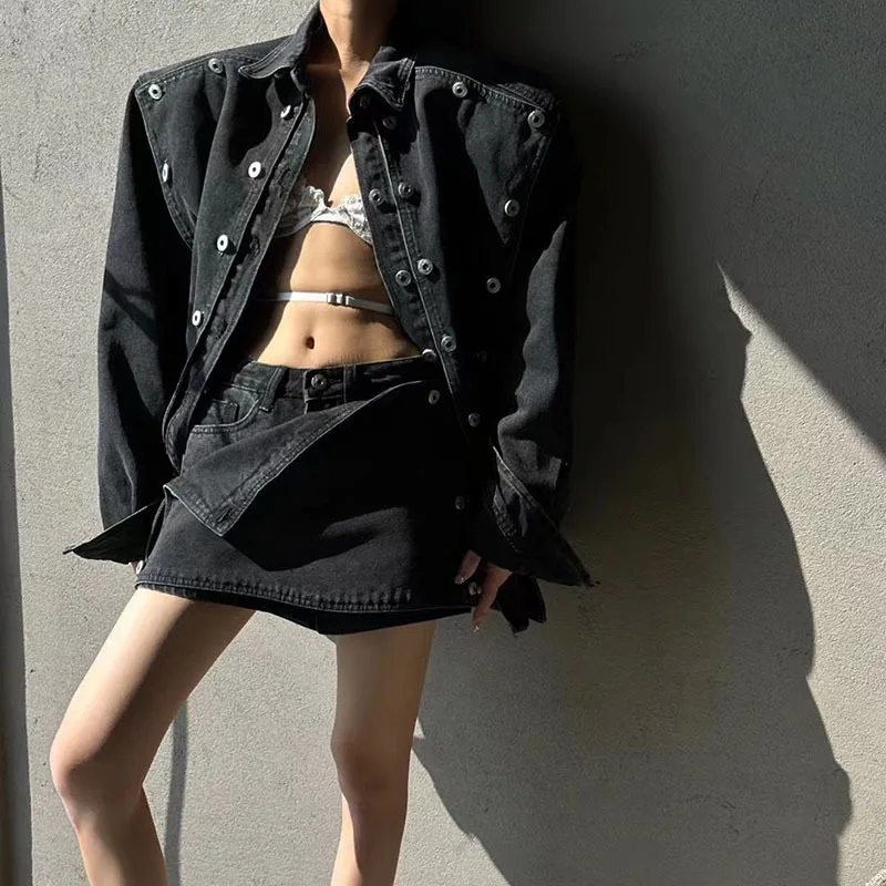 Весенний модный женский комплект из 2 предметов, двубортные джинсовые куртки с длинными рукавами и мини-шорты, юбка, винтажный женский джинсовый комплект
Весенний модный женский комплект из 2 предметов, двубортные джинсовые куртки с длинными рукавами и мини-шорты, юбка, винтажный женский джинсовый комплект