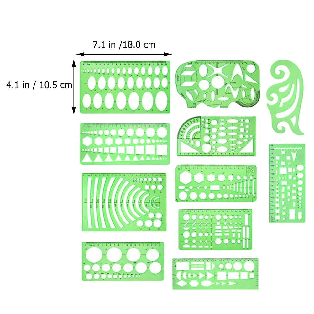 11pcs Green Plastic Drawing Template Set For Kids Adults Students Architecture Measuring Ruler Geometric Stencils School
11pcs Green Plastic Drawing Template Set For Kids Adults Students Architecture Measuring Ruler Geometric Stencils School