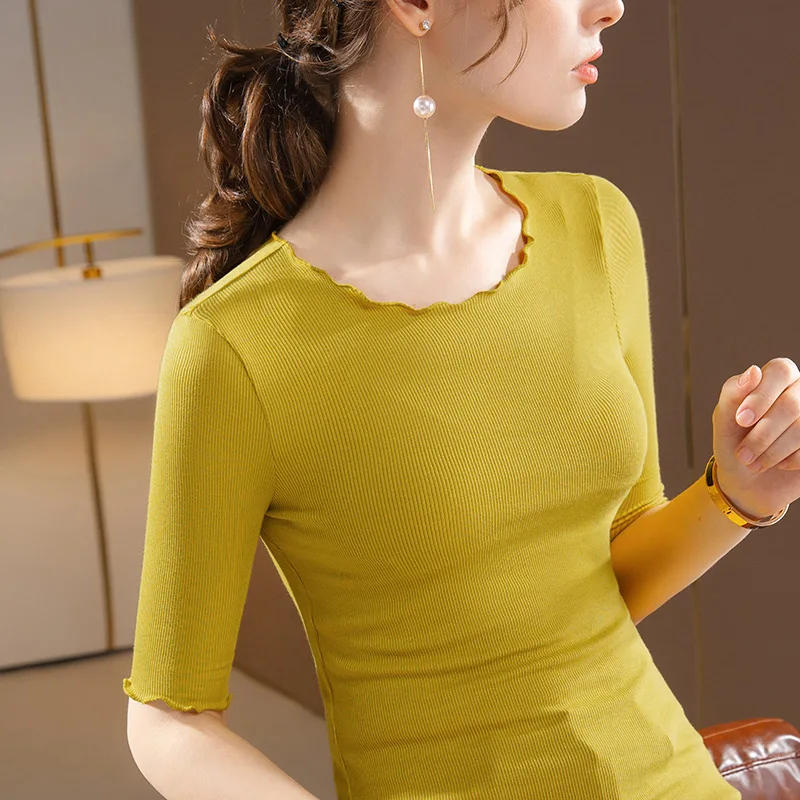 Women's mid-sleeve base shirt2024New women's modal round-neck clothingtYouthful ruffled shirt paired with a solid color top
Women's mid-sleeve base shirt2024New women's modal round-neck clothingtYouthful ruffled shirt paired with a solid color top