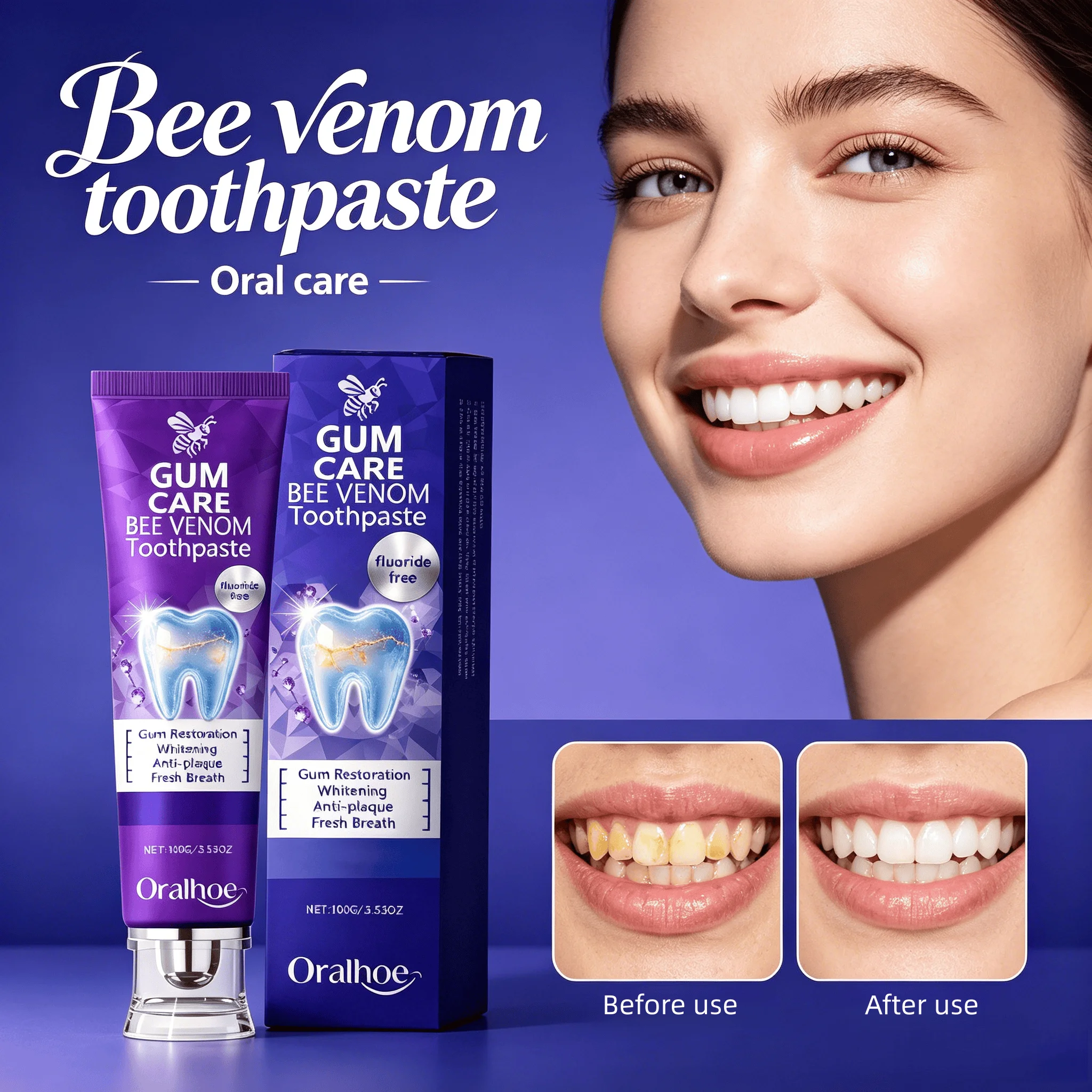 Bee Venom Extract Toothpaste, Deep Clean Teeth, Strengthen Enamel, Soothe Gums & Keep Breath Fresh All Day
Bee Venom Extract Toothpaste, Deep Clean Teeth, Strengthen Enamel, Soothe Gums & Keep Breath Fresh All Day