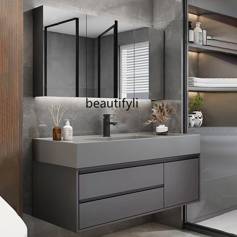 Stone Plate Integrated Bathroom Cabinet Wash Basin Cabinet Combination Bathroom Smart Mirror Cabinet Washstand Modern Minimalist 
Stone Plate Integrated Bathroom Cabinet Wash Basin Cabinet Combination Bathroom Smart Mirror Cabinet Washstand Modern Minimalist