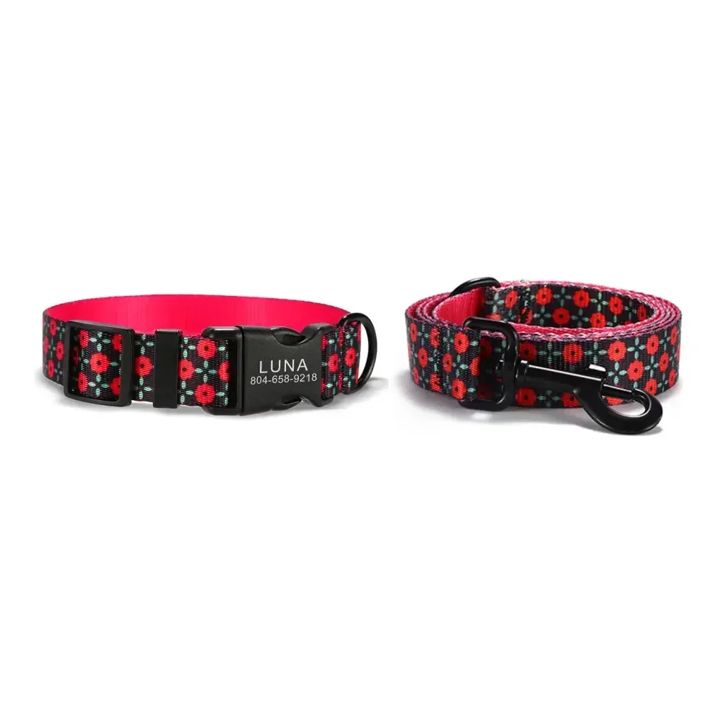 Personalized Dog Collar with Free Engraving, Matching Pet Leash,Customzied Contacts Buckle, Red Black Rose Cat Pet Collar
Personalized Dog Collar with Free Engraving, Matching Pet Leash,Customzied Contacts Buckle, Red Black Rose Cat Pet Collar
