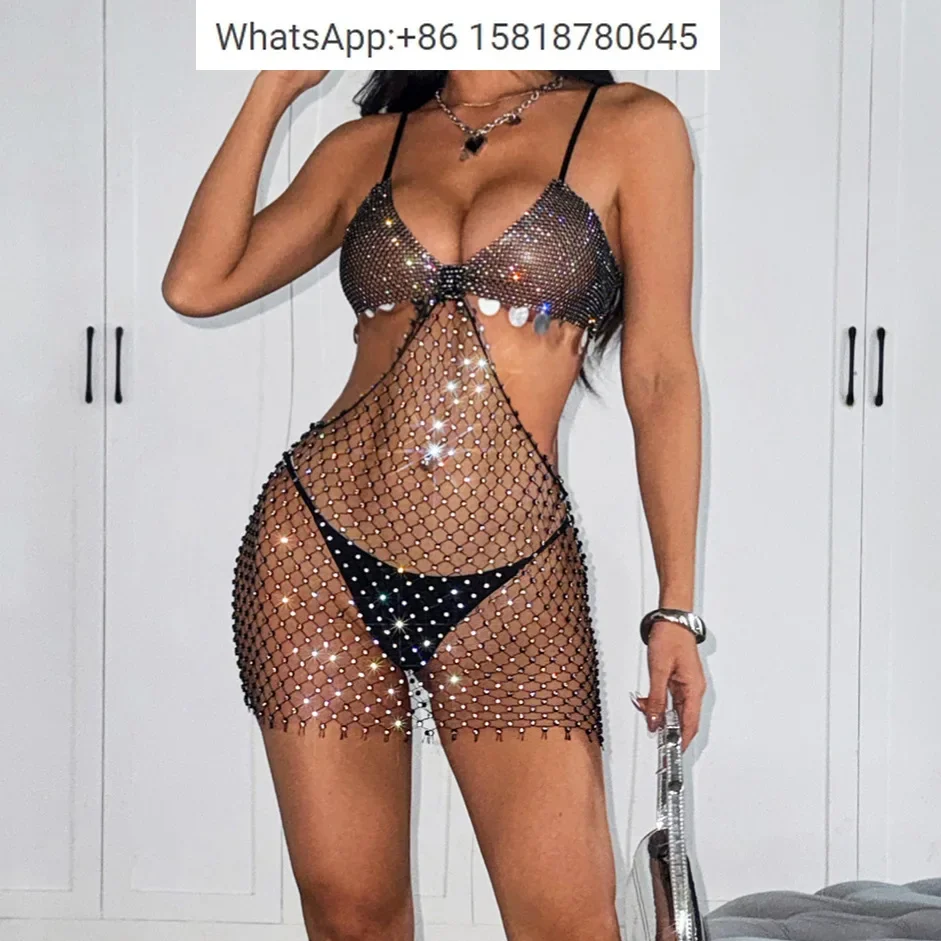 Sexy fishnet dress with rhinestones Sexy stitching elastic suspender skirt European and American hot girl tight skirt
Sexy fishnet dress with rhinestones Sexy stitching elastic suspender skirt European and American hot girl tight skirt
