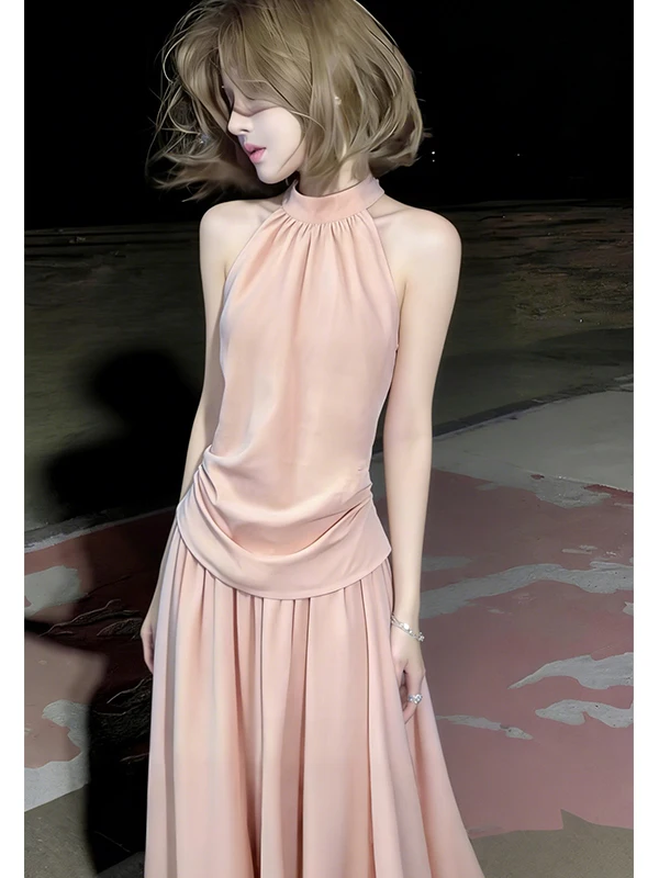 Summer Pink Svel High Ne Long Dr Set Women's Faion Waist-Cinching Ne Hanging Gown Casual Sle Mid-thin
Summer Pink Svel High Ne Long Dr Set Women's Faion Waist-Cinching Ne Hanging Gown Casual Sle Mid-thin