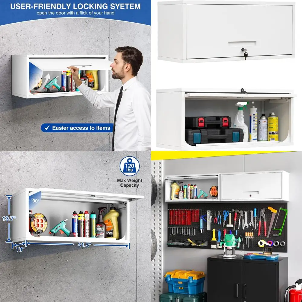 White Wall-Mounted Storage Cabinet with Lock, 1 Shelf, Garage/Kitchen/Workshop Use, Assembly Needed, 13.7 High
White Wall-Mounted Storage Cabinet with Lock, 1 Shelf, Garage/Kitchen/Workshop Use, Assembly Needed, 13.7 High