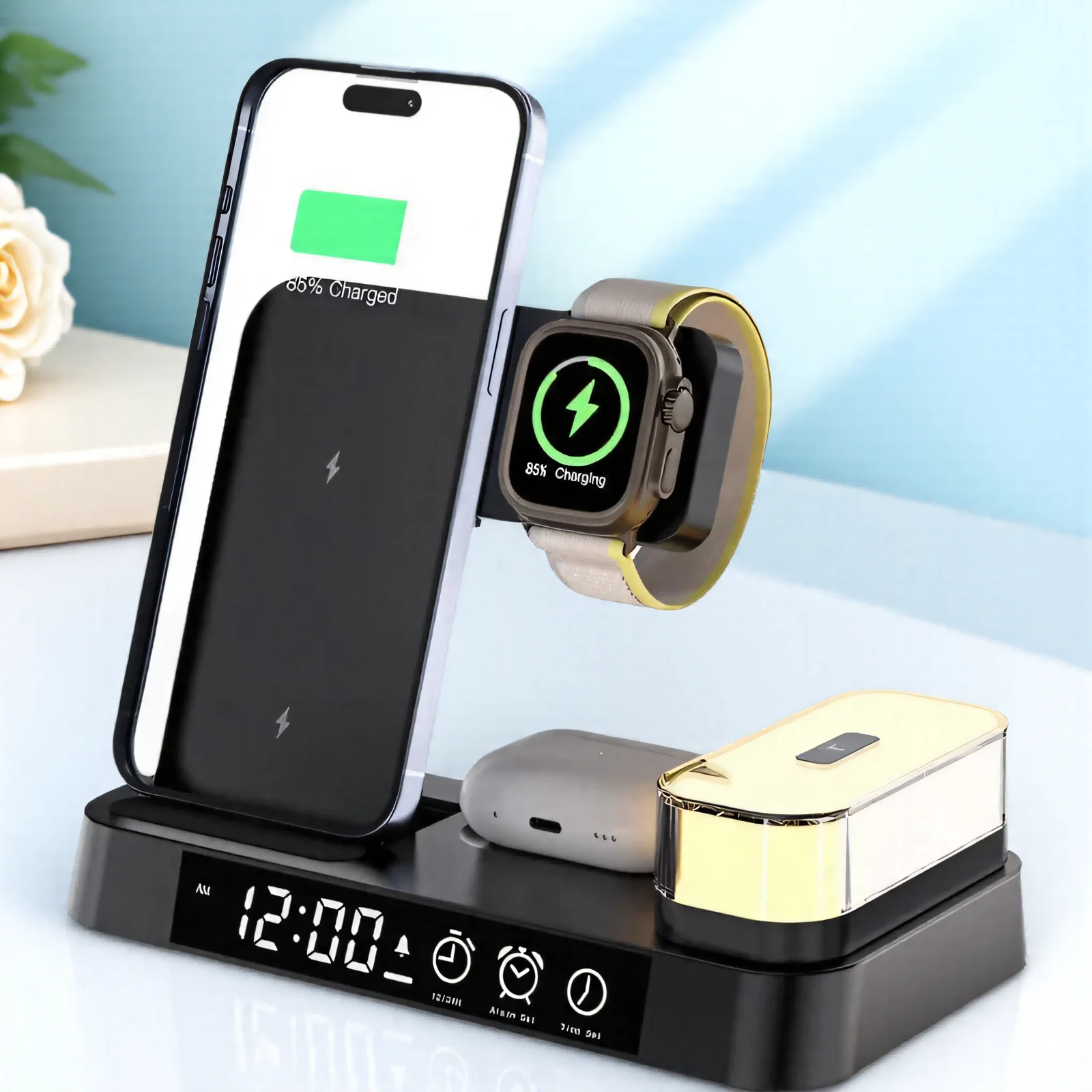 30W Foldable Wireless Charger Clock with RGB Light,Compatible with iPhone 13/12 Pro Max,Apple Watch 7/6,AirPod Pro Fast Charging
30W Foldable Wireless Charger Clock with RGB Light,Compatible with iPhone 13/12 Pro Max,Apple Watch 7/6,AirPod Pro Fast Charging