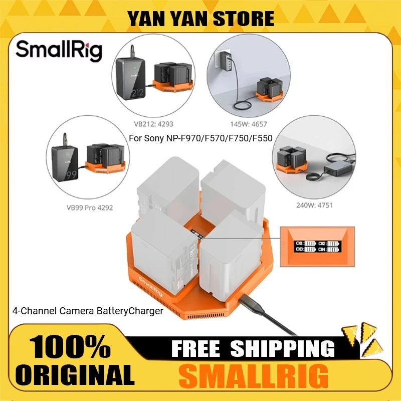 Зарядное устройство SmallRig на 4 слота для аккумуляторов Sony NP-F970 с быстрой зарядкой PD 100W и OLED-дисплеем, компактное - 4837
Зарядное устройство SmallRig на 4 слота для аккумуляторов Sony NP-F970 с быстрой зарядкой PD 100W и OLED-дисплеем, компактное - 4837