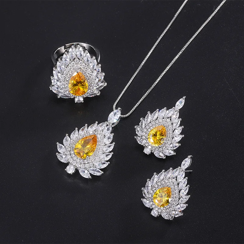S925 Silver Needle European and American Fashion Jewelry Accessories Set High-end Gold Yellow Diamond Earrings Ring Pendant for
S925 Silver Needle European and American Fashion Jewelry Accessories Set High-end Gold Yellow Diamond Earrings Ring Pendant for