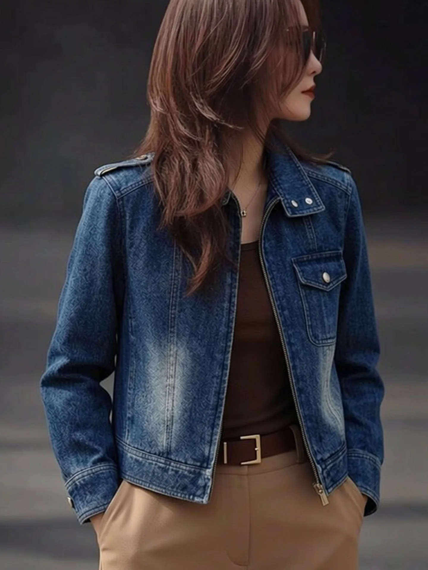 Retro Blue Denim Jaet Women's ort Collar Slimming Top Spring 2026 Faionable Versatile Fem Outerwear Zipped Closure
Retro Blue Denim Jaet Women's ort Collar Slimming Top Spring 2026 Faionable Versatile Fem Outerwear Zipped Closure