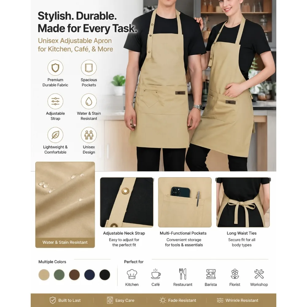 Adjustable Water Resistant Canvas Apron With Pockets Multifunctional Kitchen Baking Work Apron
Adjustable Water Resistant Canvas Apron With Pockets Multifunctional Kitchen Baking Work Apron