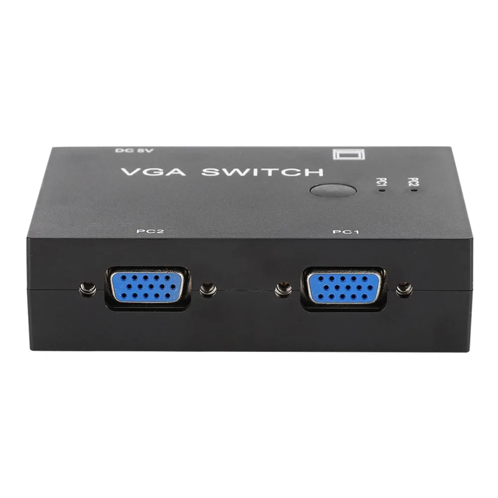High Resolution 2 Port VGA Splitter Press Button Plug and Play VGA Switch Box 2 In 1 Out Long Distance Share Monitor Host Switch