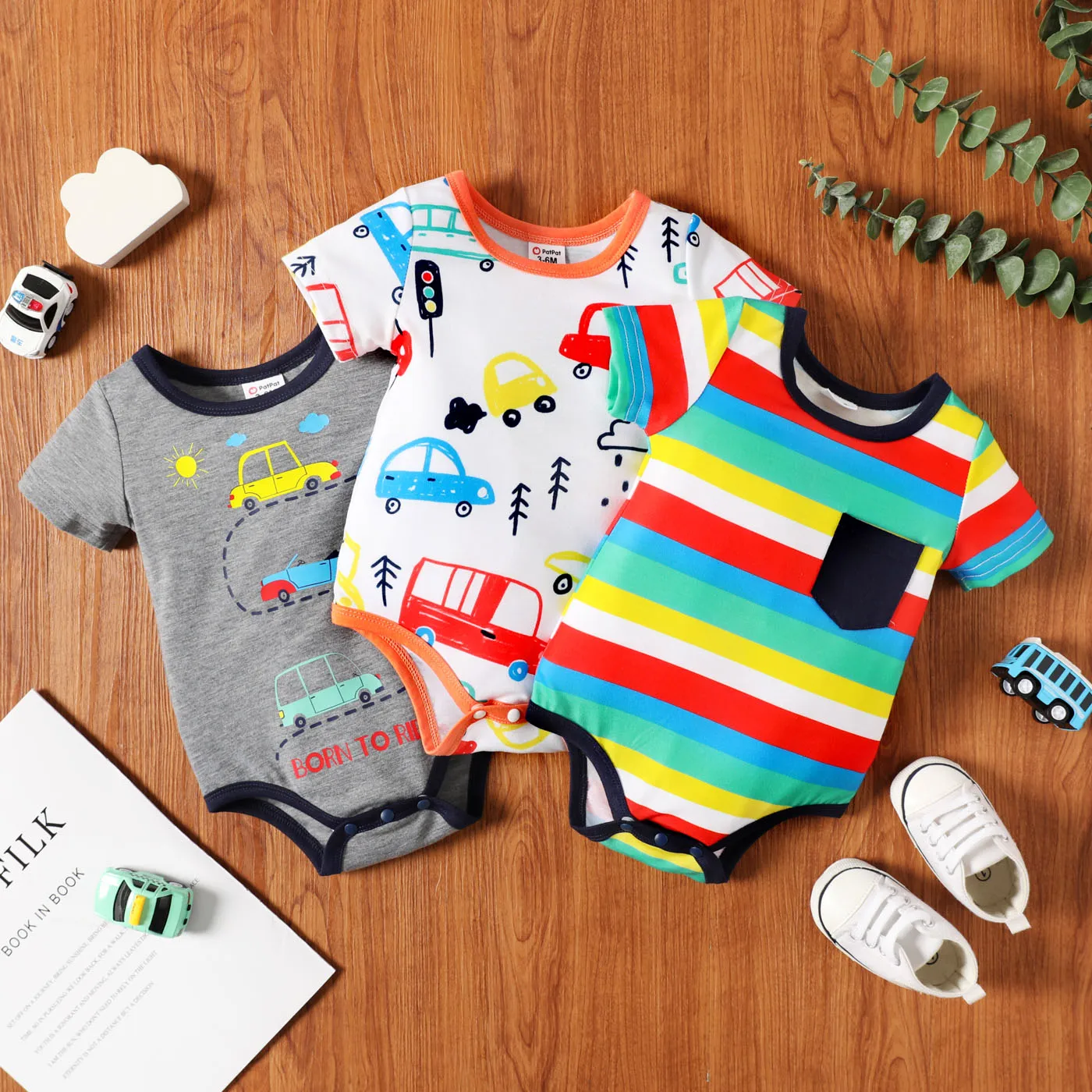 PatPat Baby Boy Cartoon Vehicle Print Grey/White/Colorful Striped Short-sleeve Romper
PatPat Baby Boy Cartoon Vehicle Print Grey/White/Colorful Striped Short-sleeve Romper