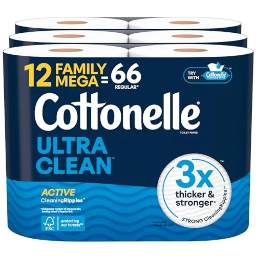Ultra Clean Toilet Paper with Active CleaningRipples Texture, Strong Bath Tissue, 12 Family Mega Rolls = 66 Regular Rolls
Ultra Clean Toilet Paper with Active CleaningRipples Texture, Strong Bath Tissue, 12 Family Mega Rolls = 66 Regular Rolls