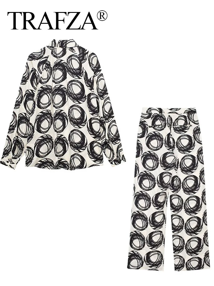 TRAFZA Women 2 Piece Set Chic Long Sleeves Turn down collar Print Decoration Tops+Elegant Casual High Waist Wide Leg Pants
TRAFZA Women 2 Piece Set Chic Long Sleeves Turn down collar Print Decoration Tops+Elegant Casual High Waist Wide Leg Pants